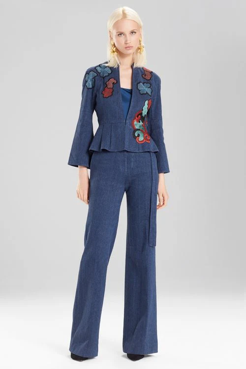 Casual Twill Peplum Jacket With Embroidery - Image 4