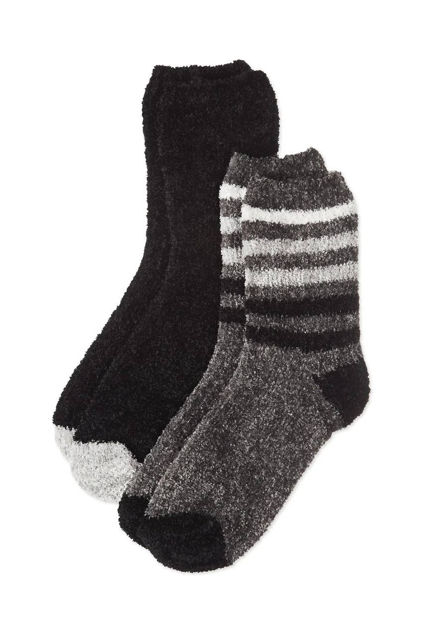 Chenille Multi Striped/Solid Cozy Crew Socks - 2 Pair Pack - Image 4
