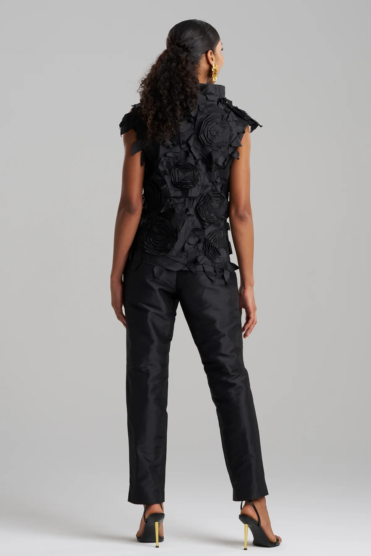 Couture Silk Dupioni Embellished Funnel Neck Top - Image 3