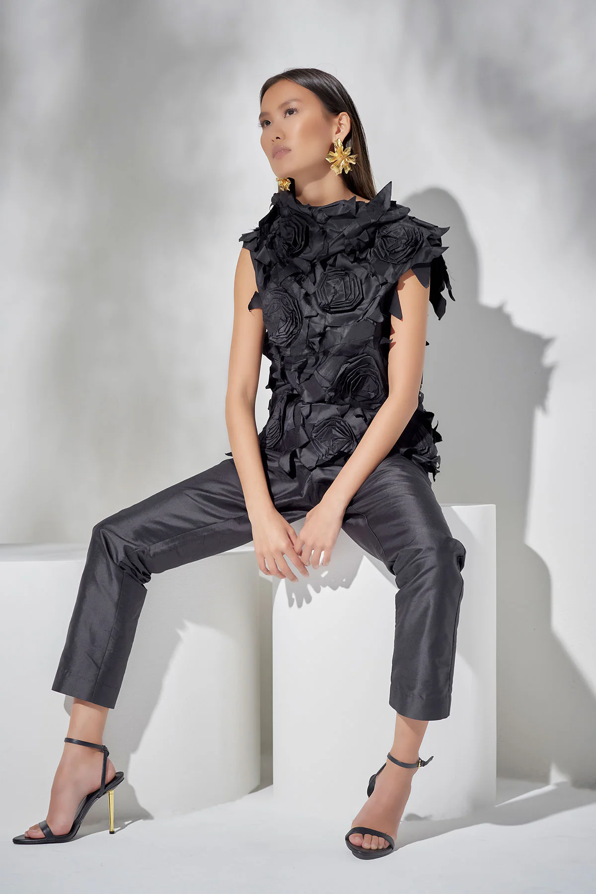 Couture Silk Dupioni Embellished Funnel Neck Top - Image 5