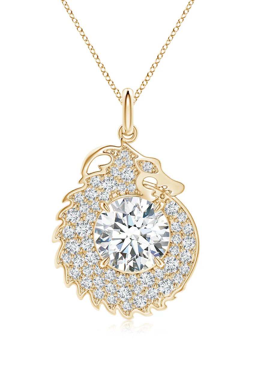 Dragon Lab-Grown 14K Gold Round Diamond Pendant Necklace
