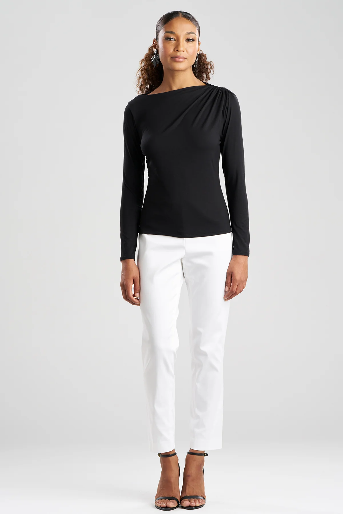 Feather Lightweight Knit Rouched Long Sleeve Top