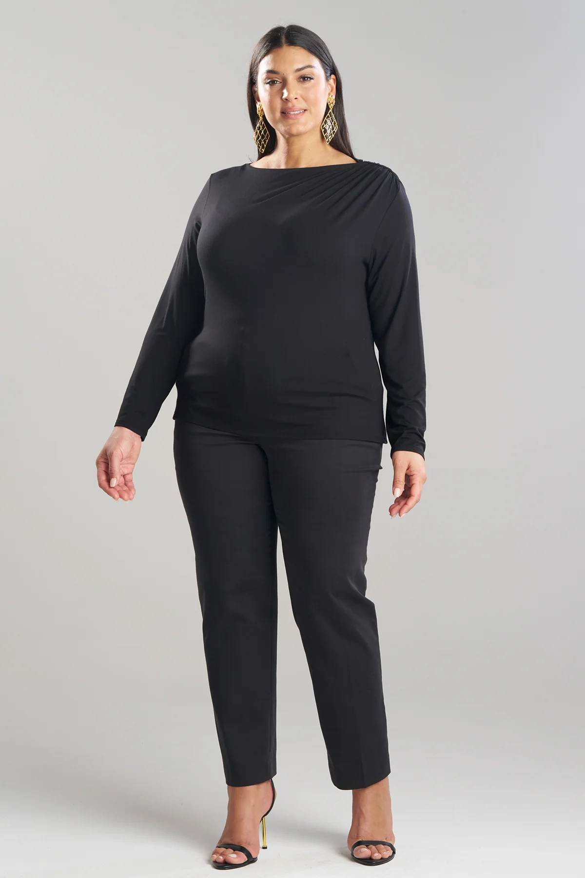Feather Lightweight Knit Rouched Long Sleeve Top - Image 3