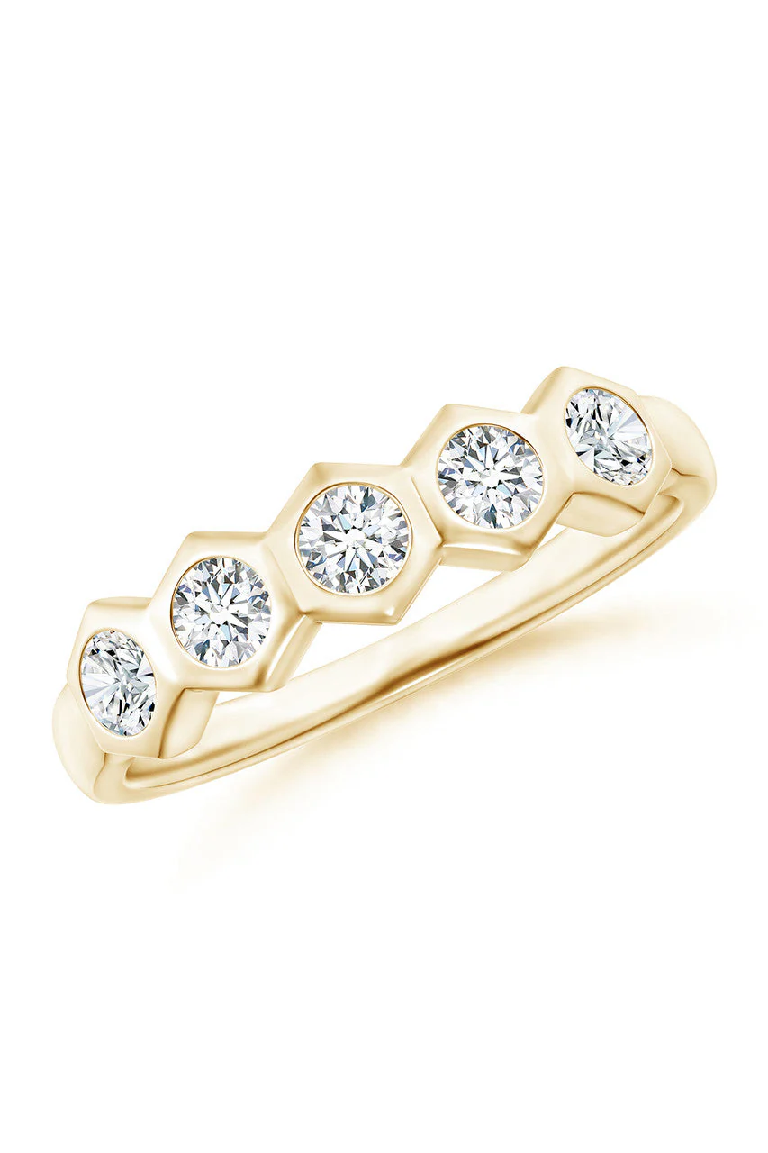 Indochine 14k Hexagon 5-DiamondStacking Ring - Image 2
