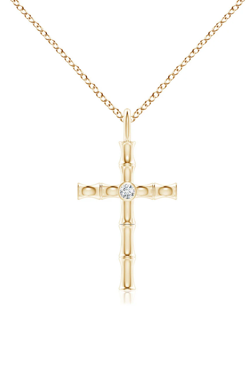 Indochine Spirit 14k Bamboo Cross Diamond Pendant Necklace - Image 3
