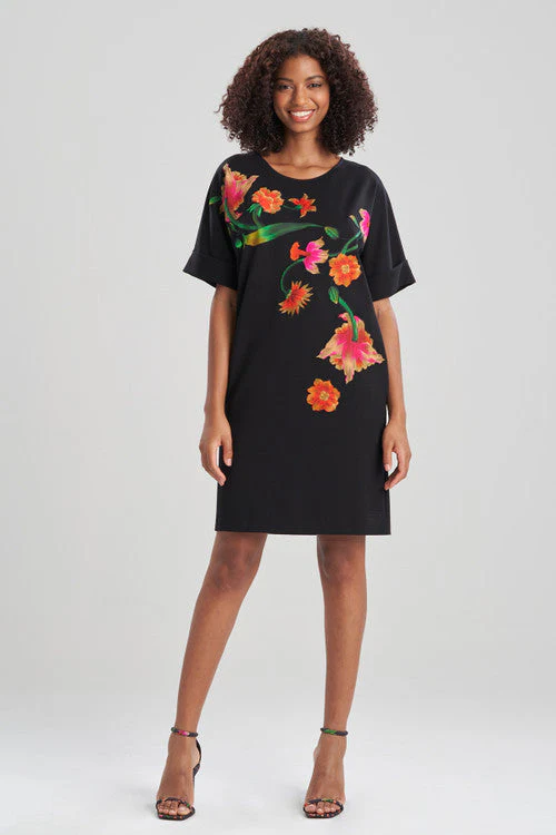 Light Weight Ponte Floral Applique T-Shirt Dress - Image 10