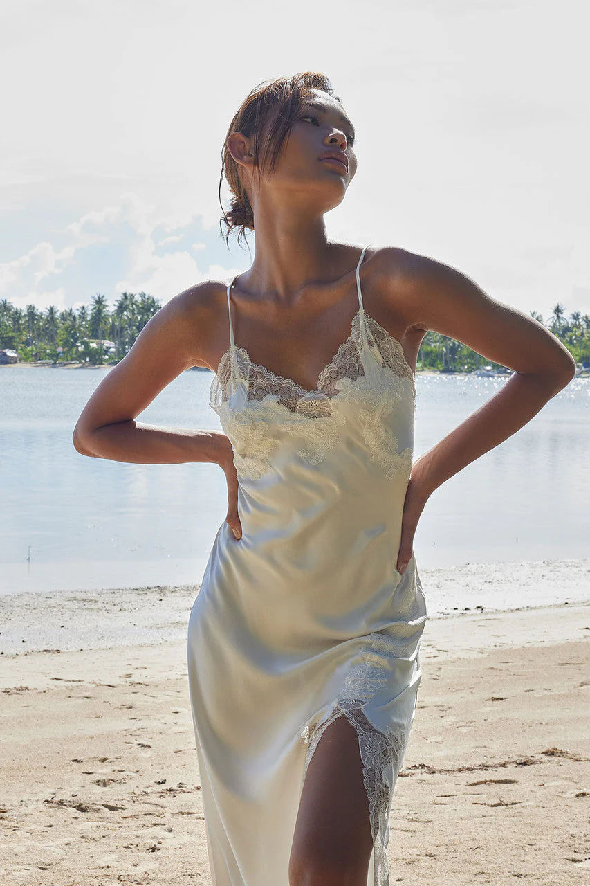 Lolita Lace Slit Silk Slip Dress - Image 8