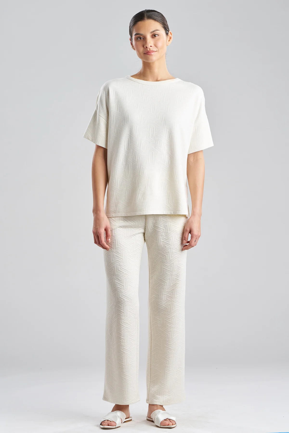 Quilted Geo Knit Jacquard Short Sleeve Top - Image 2