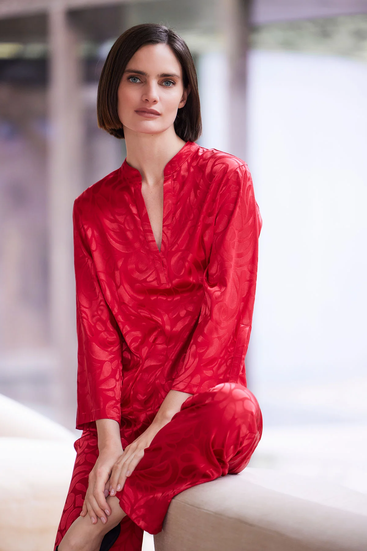 Scroll Satin Jacquard Long Sleeve PJ - Image 3
