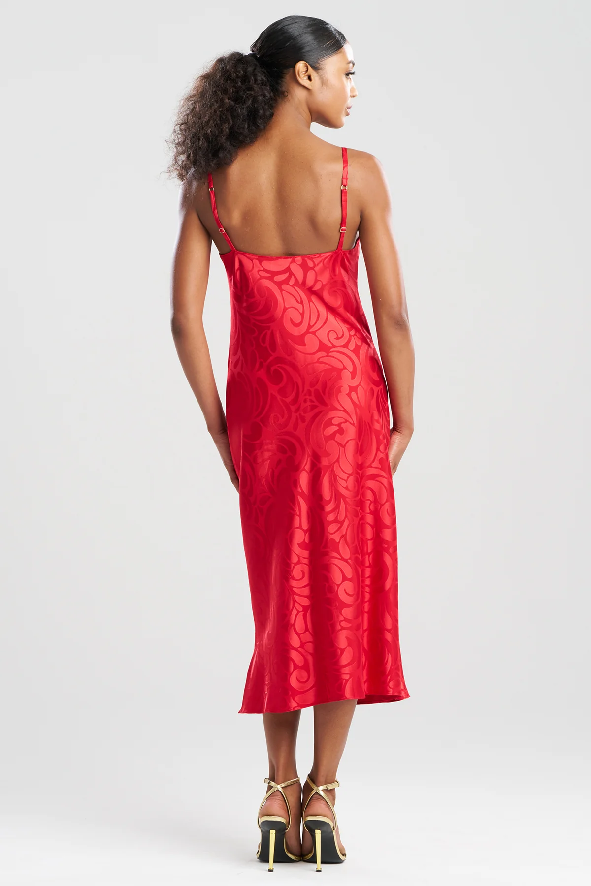 Scroll Satin Jacquard Scoop Neck Slip Dress - Image 3