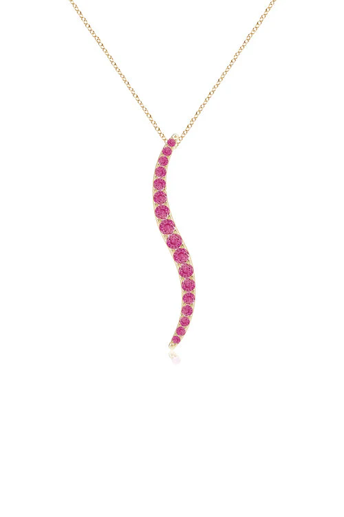 Shangri-La Brushstroke 14K Gold and Pink Sapphire Large Pendant Necklace