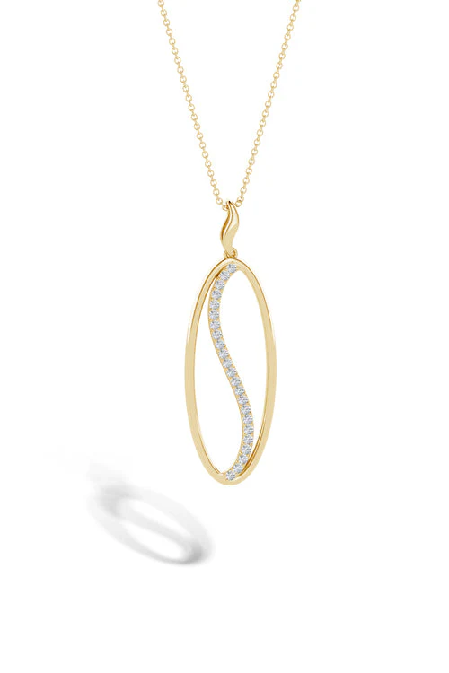Shangri-La Elliptical Yin-Yang 14K Gold and Diamond Pendant Necklace - Image 3