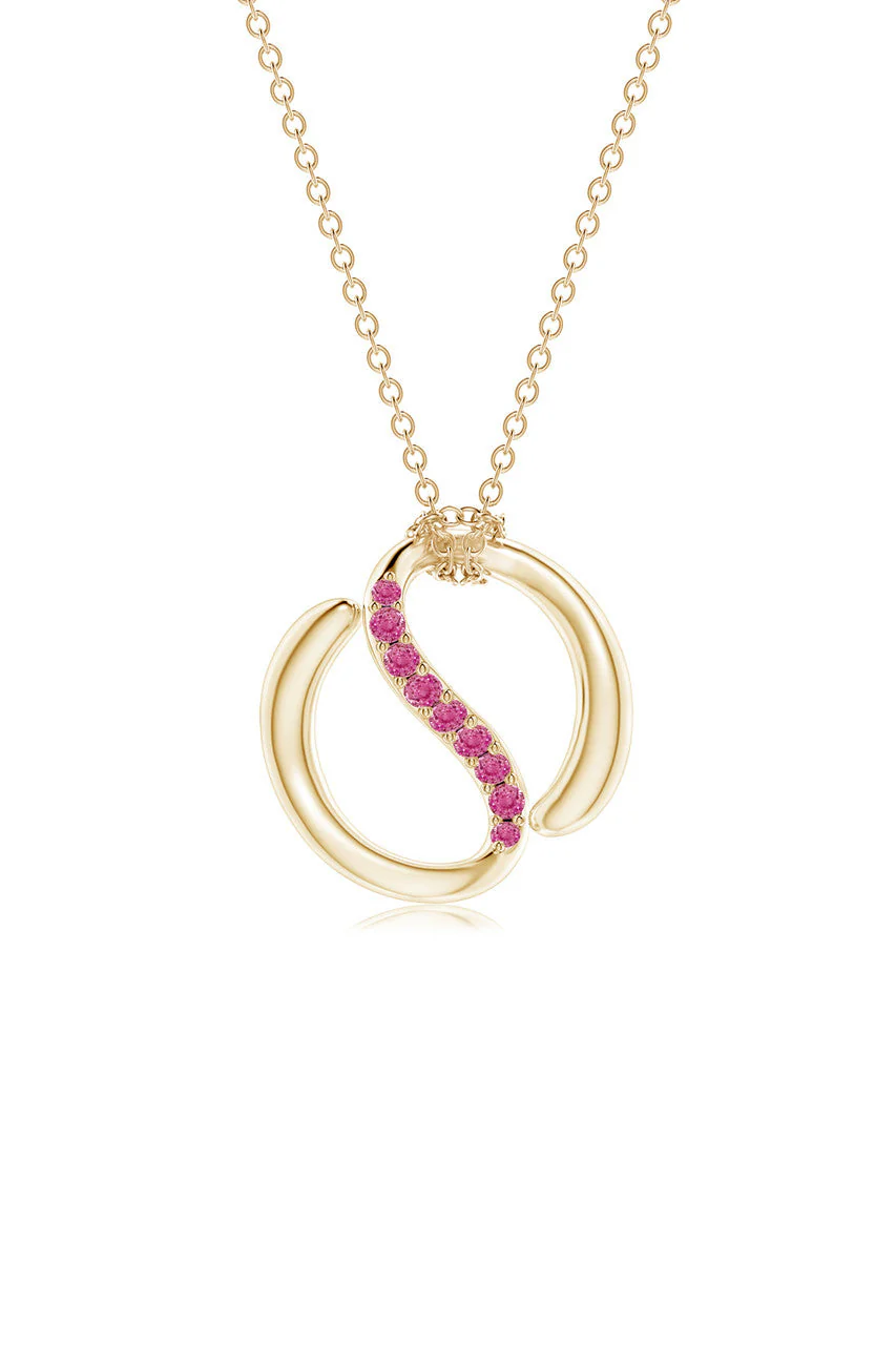 Shangri-La Yin-Yang 14K Gold and Pink Sapphire Knot Chain Pendant Necklace - Image 2