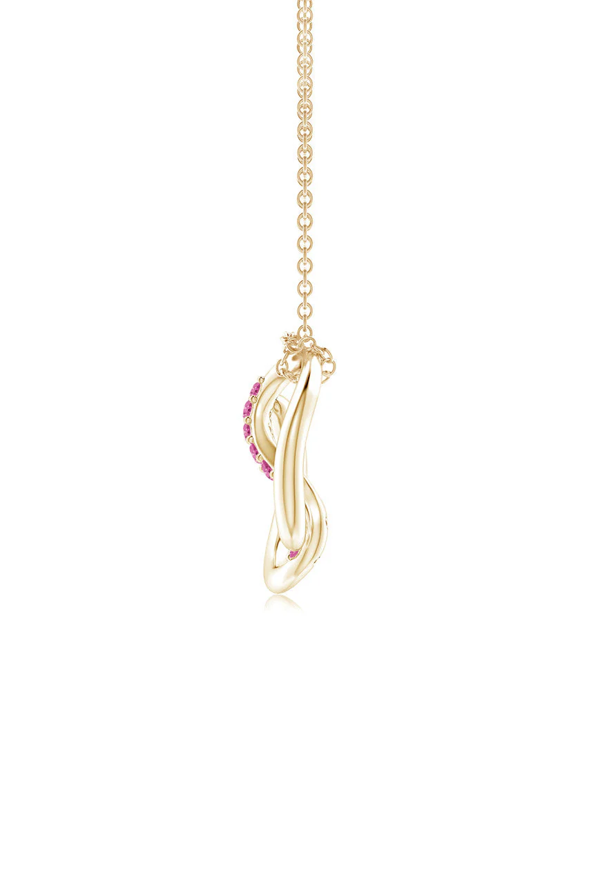 Shangri-La Yin-Yang 14K Gold and Pink Sapphire Knot Chain Pendant Necklace - Image 3